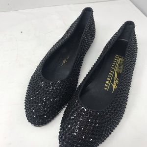 Vintage Beverly Feldman Loafers Embellished Holiday Black Ballets Size 8.5